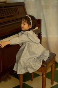 Abiti da ragazza Ragazze O-Collo Solido Lunghezza al ginocchio 2024 Autunno Inverno Manica lunga Design principessa per bambini Coreano alla moda