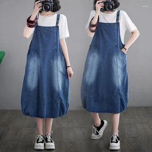 Casual Dresses Large Size Denim Strap Dress Women's 2024 Loose Fashion Versatile Korean Sleeveless Jeans Vestidos Female Robe Z4504