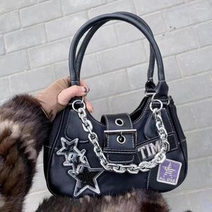 Evening Bags Vintage Y2k Shoulder For Women American Retro Star Patch Chain Crossbody Bag Black Casual Fashion Female Handbag