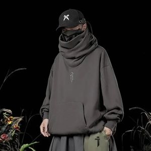 Erkek Hoodies Koyu Gri Uzun Kollu Kapüşonlu Hip Hop Punk Gevşek Hoodie Sıradan Sweatshirt Bahar Sonbahar Kazak 240220