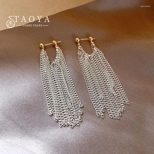 Dangle Earrings French Luxury Silver Color Chain Waterfall Tassel Long 2024 Design Jewelry Party Women's Exaggerated Accessories