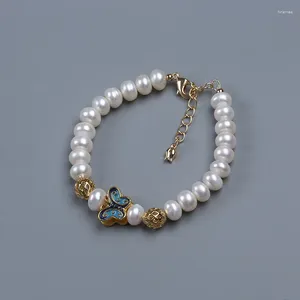 Gliederarmbänder, 7,5–8 mm, Perlenschmuck, Armband, Schmetterlings-Design, Legierung, ausgehöhlte Perle