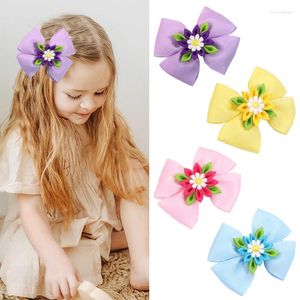 Hair Accessories Oaoleer Sweet Girls Ribbon Flower Pins Fashion Handmade Sunflower Bows Clip Children Headwear Kids