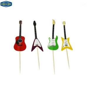 CHICCHIC 24pcs a Set Colorful Guitar 4 Shapes Cupcake Toppers Cake Picks Decoration with Toothpicks224G