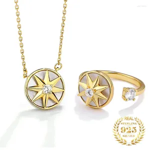 Pendants Sterling Silver 925 Fashion Rotating Jewelry 2024 Round Shell Pendant Creative Spinner Eight-pointed Star Necklace Women