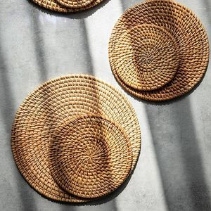 Tapetes de mesa rattan trançado artigos tigela almofada cozinha anti-queimadura pan criativo matanti-skid isolamento térmico mão-tecido ambiental