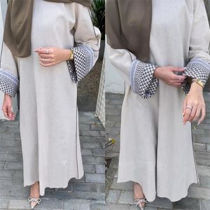 Etniska kläder Ramadan Eid Cotton Linen Abaya Stängt muslim