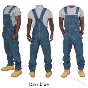 Jeans masculinos 2023 macacão masculino bolsos casual solto longo denim calças magro splice macacão reto outono plus size jeans longos