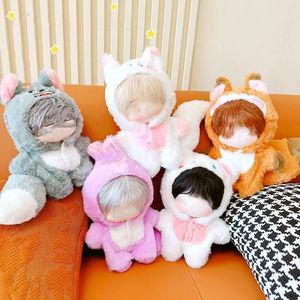 Playing House Toy Accessories Wolf Bear 20cm Doll Clothes Onepiece Garment Jumpsuits With Tail Cartoon Animal Outfit 240223