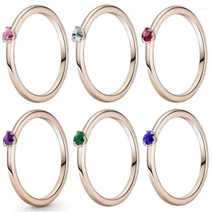 Cluster Rings Original Moments Colors Pink Solitaire Ring for Women 925 Sterling Silver Wedding Gift Fashion Smycken