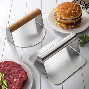 Prensa de carne de hambúrguer em aço inoxidável, redonda, quadrada, manual de cozinha doméstica, molde para prensa de bife, placa de cozinha, ferramenta 240219