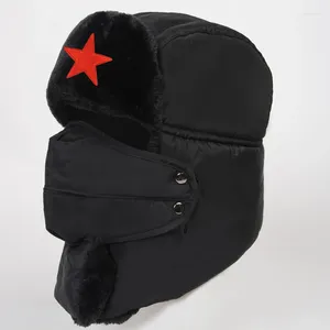Berets inverno lei feng chapéu masculino e feminino cinco estrelas pescoço proteção ciclismo quente à prova de vento engrossado orelha d05