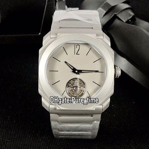 에디션 Octo Finissimo Tourbillon Titanium Steel Case 103016 102138 그레이 다이얼 자동 남성 시계 스틸 밴드 스포츠 시계 P236T