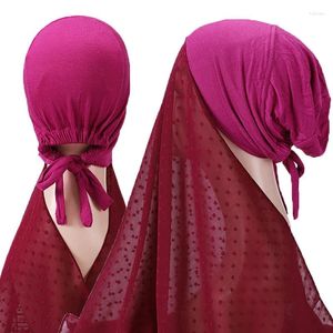 Etniska kläder 70 175cm Europa och USA Justerbar hatt Malaysia Scarf Muslim Pearl Chiffon Polyester Hijab Set