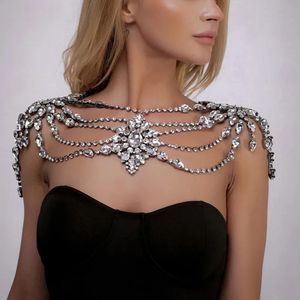 Boho Crystal Bridal Shoulder Necklace Sexig Porm Body Halsband Bead Shawl Wraps Tillbehör för kvinnors kroppskedjor smycken 240223