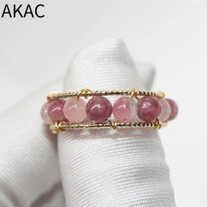 Кольца кластера, 3 кольца AKAC, натуральный розовый турмалин, белое медное кольцо, размер камня: около 4 мм, отправляется случайным образом