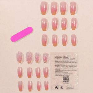 False Nails Rhinestone Embellished Pink Charming & Fashionable Classic Design For DIY Your Own Nail Art At Home