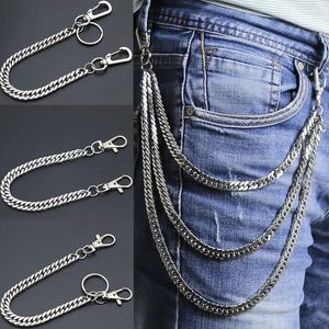 Keychains Diy Stainless Steel Long Metal Wallet Chain Leash Pant Jean Keychain Ring Clip Men's Hip Hop Flat Necklace Jewelry