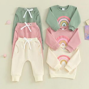 Clothing Sets 2PCS Baby Girls Fall Outfits Long Sleeve Rainbow Print Sweatshirt Pants Set Toddler Clothes