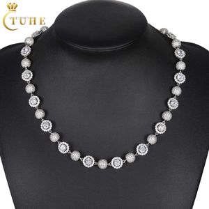 Fashion Mens smycken 12mm Sterling Sier VVS Moissanite Diamond Iced Out Pärla och Halo Mix Link Chain Necklace