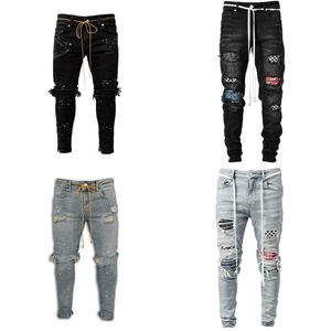 Jeans skinny neri Pantaloni strappati con patchwork in denim elasticizzato con pantaloni elastici da jogging Hip Hop 2020 Abbigliamento uomo 834