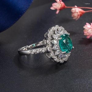 Cluster Rings Trendy Green Emerald Ring Women's Luxury 14k Rose Gold Full Diamond Fine Wedding Bands Engagement Anel Bizuteria