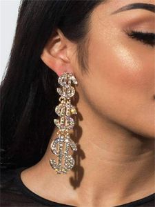 Dangle Earrings Exaggerated Dollar Rhinestone For Women Letter Symbol Jewelry Gift