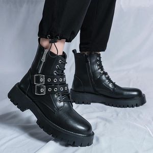 Boots Black Motorcycle For Men Brown Lace-up Round Toe Platform Short Western Size 38-45