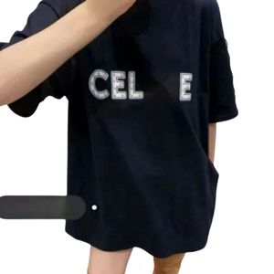 Celinnes Designer T-shirt lyxmode för kvinnors t-shirt nit tunga industrin t rent bomullsmaterial hudvänlig bekväm stil