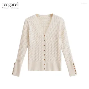 Women's Knits Ivogarel Cable-Knit Cardigan Knitted Sweater Jacket Demi-season V-neck Autumn Winter Long Sleeves Clothing