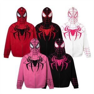 Erkek Hoodies Sweatshirt Maskeli Örümcek Adam Fermuar Hoodie Erkek Amerikan Sokak Moda Sonbahar Gevşek İşlemeli Uzun Kollu Hardigan Kazak Rfyi