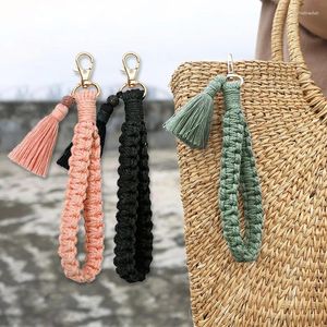 Keychains Macrame Braided Wristlet Bracelet With Lobster Claw Cotton Cord Lanyard Keyring Women Key Chains Accessories