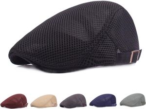 Mesh Flat Cap Oddychany letni newsboy kapelusz beret kapelusz cabbie płaska czapka napędowa Cabbie Hunting Cap 22103