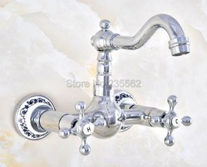 Bathroom Sink Faucets Polished Chrome Brass Wall Mounted Double Handle Swivel Basin Faucet Vanity Mixer Tap Lnf579