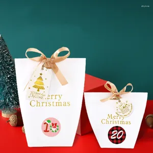 Hediye Sargısı 24 PCS Bronzing Kraft Paper Merry Noel Şeker Kutusu Karikatür Noel Baba Ambalaj Çantaları Xmas Düğün Partisi Favoriler Dekor