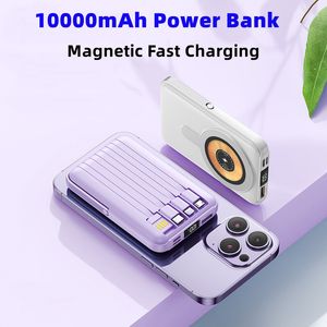 Power Bank 10000mah Magnetic Powerbank Wireless Fast Charging for iPhone Samsung Xiaomi Huawei Oppo Vivo Smart -Portable Power Bank مع الكابلات