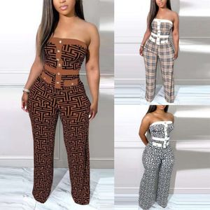 K8019 Women's 2023 New Sexy Printed Color Block Bra One Piece Wide Leg Pants