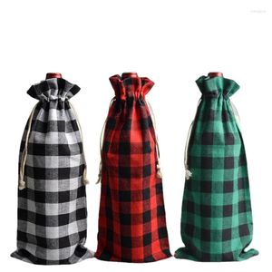 Gift Wrap 5pcs/lot 15x35cm Christmas Decoration Plaid Red Wine Linen Drawstring Bag Candy Idle Item Storage