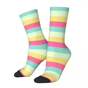 Skarpetki męskie Crazy Sock for Men Harlequins Rainbow Striped Classic Minimal Line wzór Hip Hop Harajuku załoga