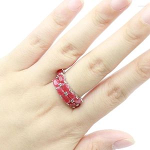 Anelli a grappolo 26x8mm Vendi vero rubino rosso da donna per matrimonio quotidiano in argento