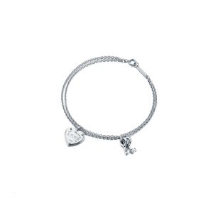 Tiffiny-Armband, Designer-Damen-Charm-Armbänder in Originalqualität, modisch, versilbert, Roségold, herzförmiger Schlüssel, doppellagig, Liebe, süß