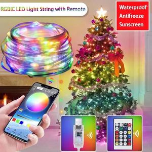 Strings LED RGBIC Leather String Lights For Christmas Colorful Atmosphere Fairy Home Decor Work With APP Remote Control