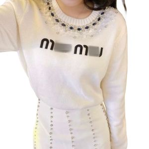 Miumius Designer Knitwear Luxury Fashion for Women's Women's Knits Tees Tidig Autumn Halsring Order Bright Round Neck mångsidig stickad