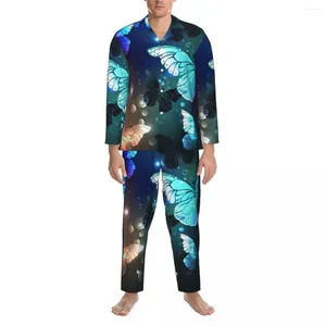 Pigiama da notte da uomo con farfalla, pigiama da notte, moda animale svolazzante, unisex, manica lunga, casual, in due pezzi, per la casa, taglie forti