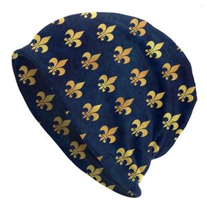 Berets Inverno Quente Mulheres Homens Tricô Chapéus Unissex Royal Gold Azul Grunge Fleur de Lis Skullies Beanies Caps Lily Flower Bonnet