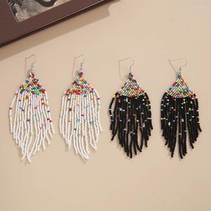 Dangle Earrings Rice Bead Tassel Fleck Intersperse Design Bohemia Hand Knitting Return To The Ancients Tide Simple Beaded