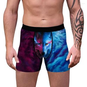 Underpants Men Wolf Print Breathable Comfy Boxer Briefs Underwear Short Shorts Brazilian Panties Adult In