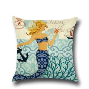 Sea Pattern Cotton Linen Throw Pillow Cushion Cover Car Home Bed Decoration Sofa Decorative Pillowcase1 Cushion/Decorative