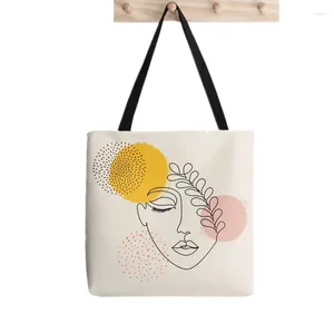Сумки для покупок, женская сумка-шоппер, абстрактное женское лицо, одна линия, лист, Kawaii, Harajuku, парусиновая сумка для девочек, сумка-тоут, женская сумка на плечо