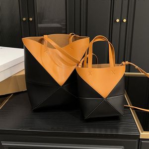 Color Blocking Tote Folding Shopping Bag Women Tote Clutch Genuine Leather Sholder Purse High Quality Two Size Hobo Shoulder Bags Designer Handbag